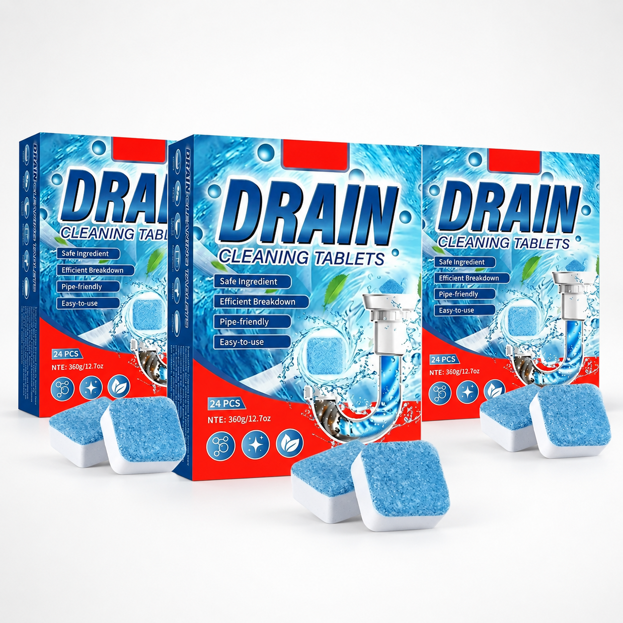 ✅Azokro®Premium Drain Cleaner Tablets-works across multiple drain areas, Safe formula with efficient breakdown power, No measuring needed