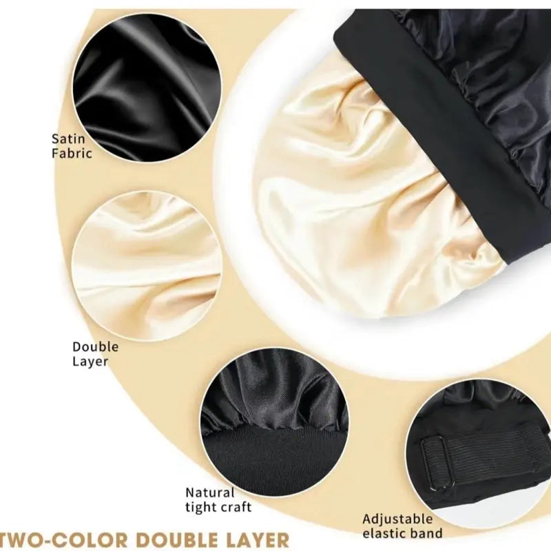 🔥Azokro® Silk Bonnet for Sleeping, Double Layer Satin Adjustable Straps lined Hair Bonnets（One Bonnet for Sleep, Beauty Routine & Everyday Comfort）