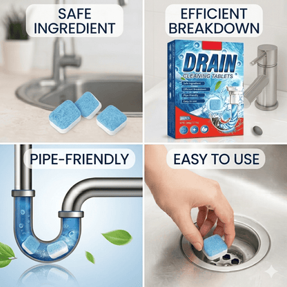 ✅Azokro®Premium Drain Cleaner Tablets-works across multiple drain areas, Safe formula with efficient breakdown power, No measuring needed