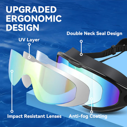 🥽Azokro®Adult swimming goggles (suitable for both men and women), No Leaking 180° Swim Glasses, Easy to Wear, Wide View, Anti-Fog, UV Protection, Comfortable Fit, Suitable for Men Women Outdoor fun