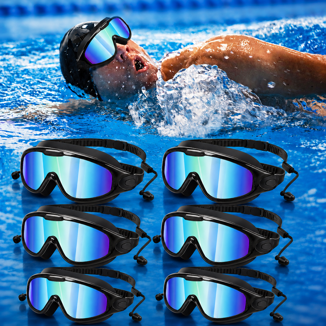 🥽Azokro®Adult swimming goggles (suitable for both men and women), No Leaking 180° Swim Glasses, Easy to Wear, Wide View, Anti-Fog, UV Protection, Comfortable Fit, Suitable for Men Women Outdoor fun