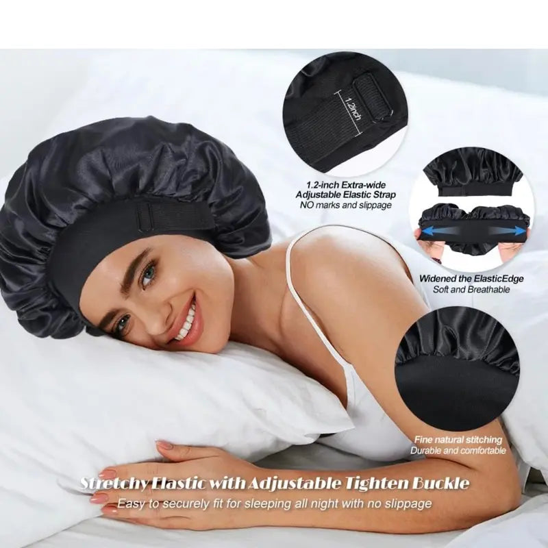 🔥Azokro® Silk Bonnet for Sleeping, Double Layer Satin Adjustable Straps lined Hair Bonnets（One Bonnet for Sleep, Beauty Routine & Everyday Comfort）
