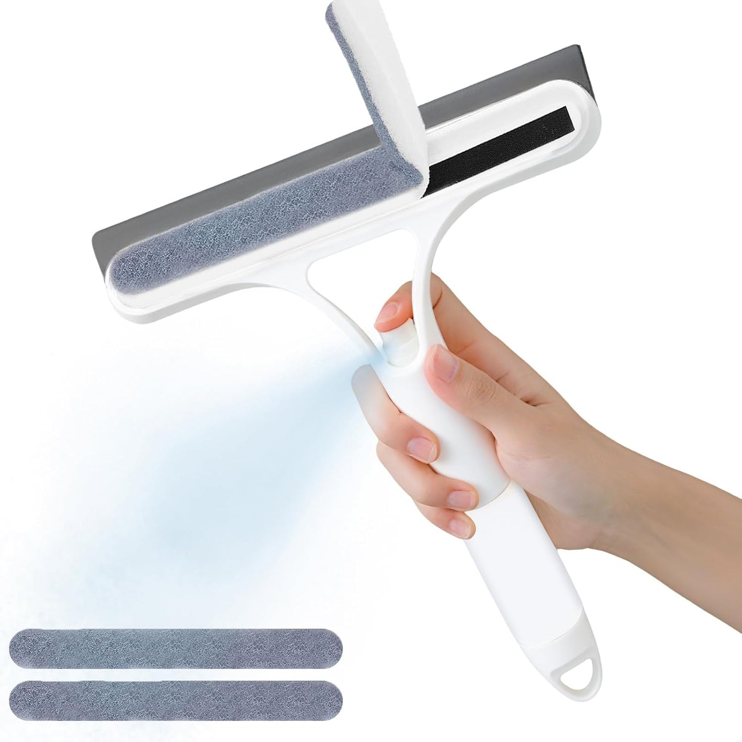 ✅Azokro® Pro 3 in 1 Window Cleaning Scraper with 2 Replaceable Cleaning Cotton Strips, 3 in 1 Spray Squeegee, Window Squeegee, Suitable for Cleaning Bathroom Glass, Mirrors, Car Windows