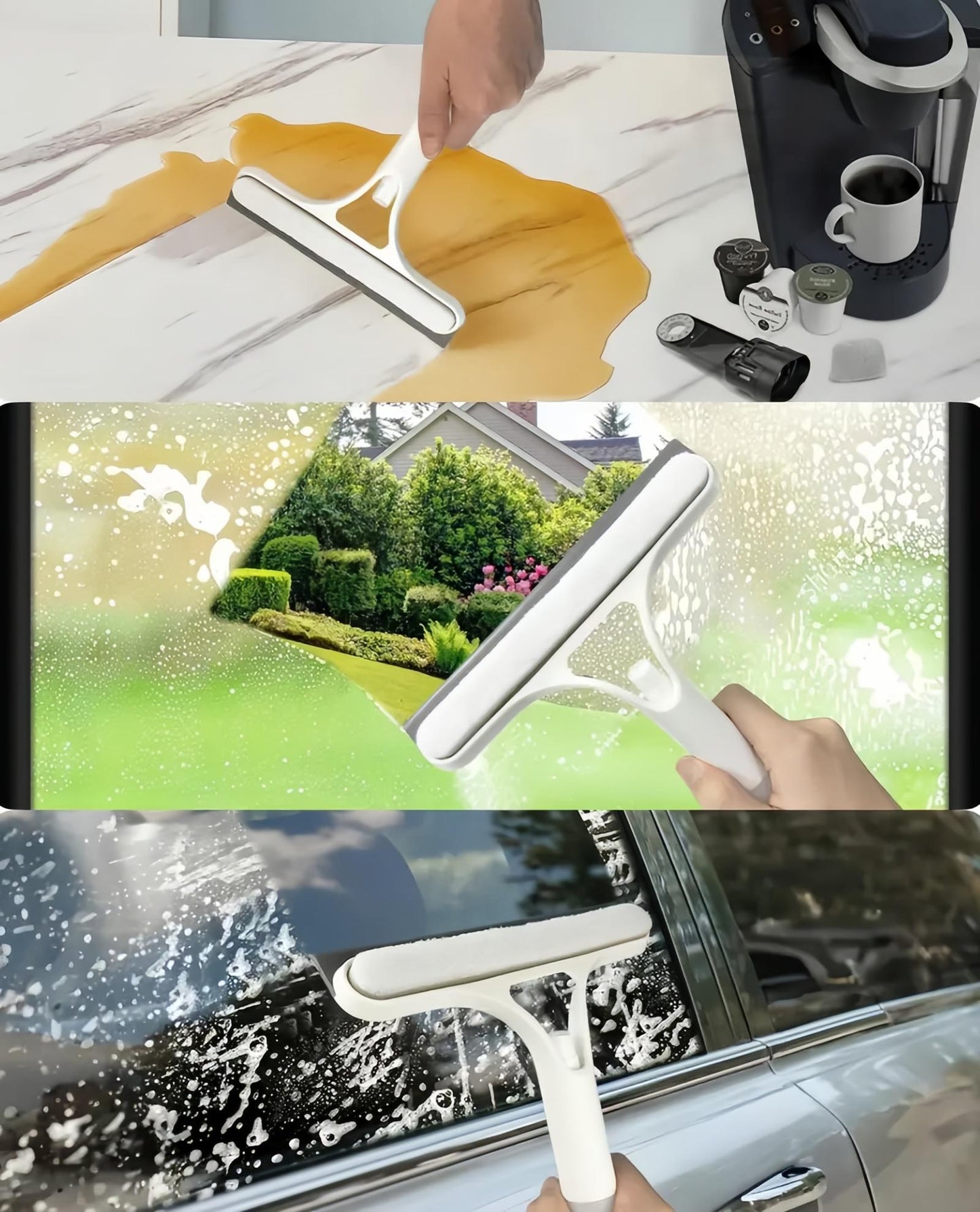 ✅Azokro® Pro 3 in 1 Window Cleaning Scraper with 2 Replaceable Cleaning Cotton Strips, 3 in 1 Spray Squeegee, Window Squeegee, Suitable for Cleaning Bathroom Glass, Mirrors, Car Windows