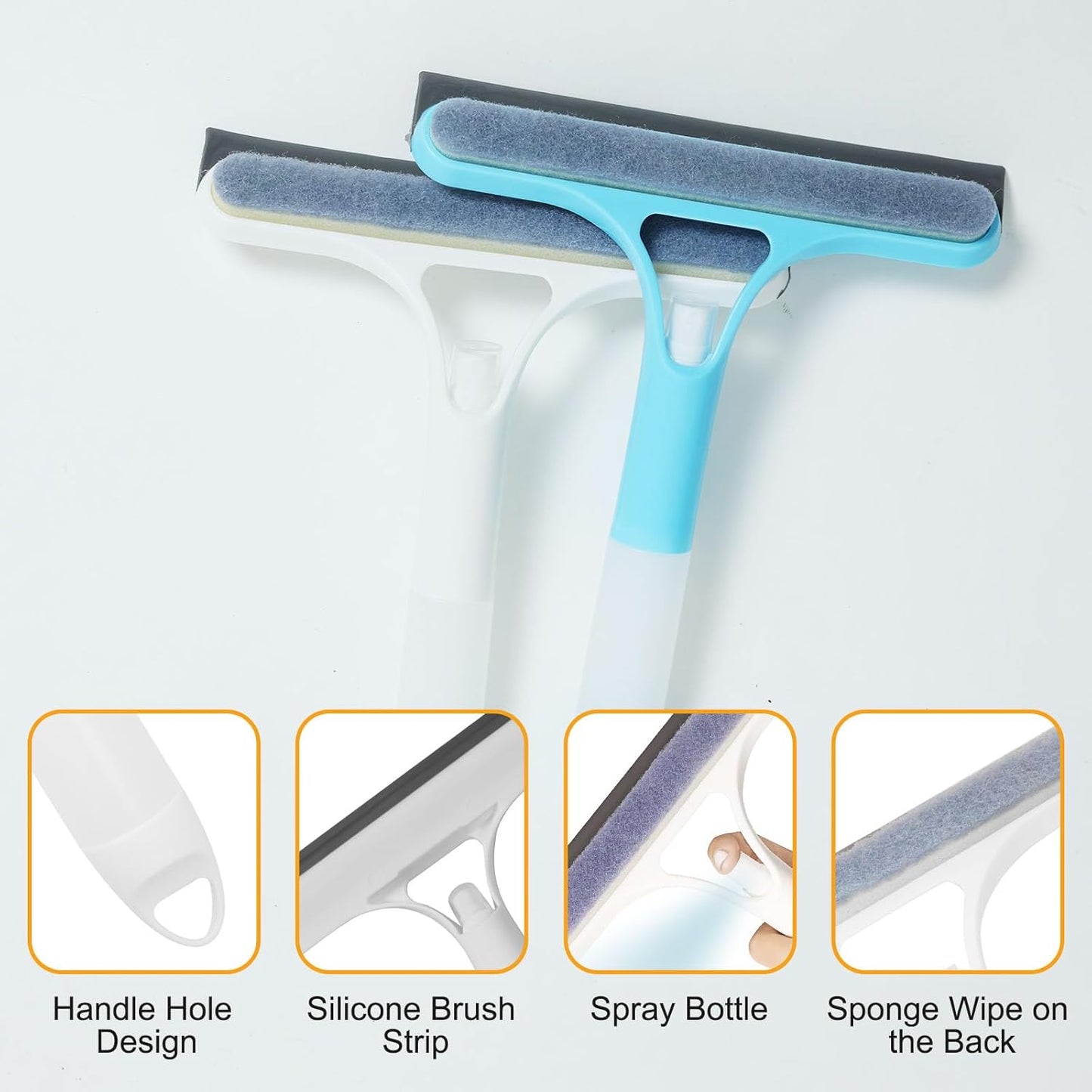 ✅Azokro® Pro 3 in 1 Window Cleaning Scraper with 2 Replaceable Cleaning Cotton Strips, 3 in 1 Spray Squeegee, Window Squeegee, Suitable for Cleaning Bathroom Glass, Mirrors, Car Windows