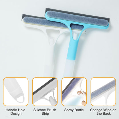✅Azokro® Pro 3 in 1 Window Cleaning Scraper with 2 Replaceable Cleaning Cotton Strips, 3 in 1 Spray Squeegee, Window Squeegee, Suitable for Cleaning Bathroom Glass, Mirrors, Car Windows