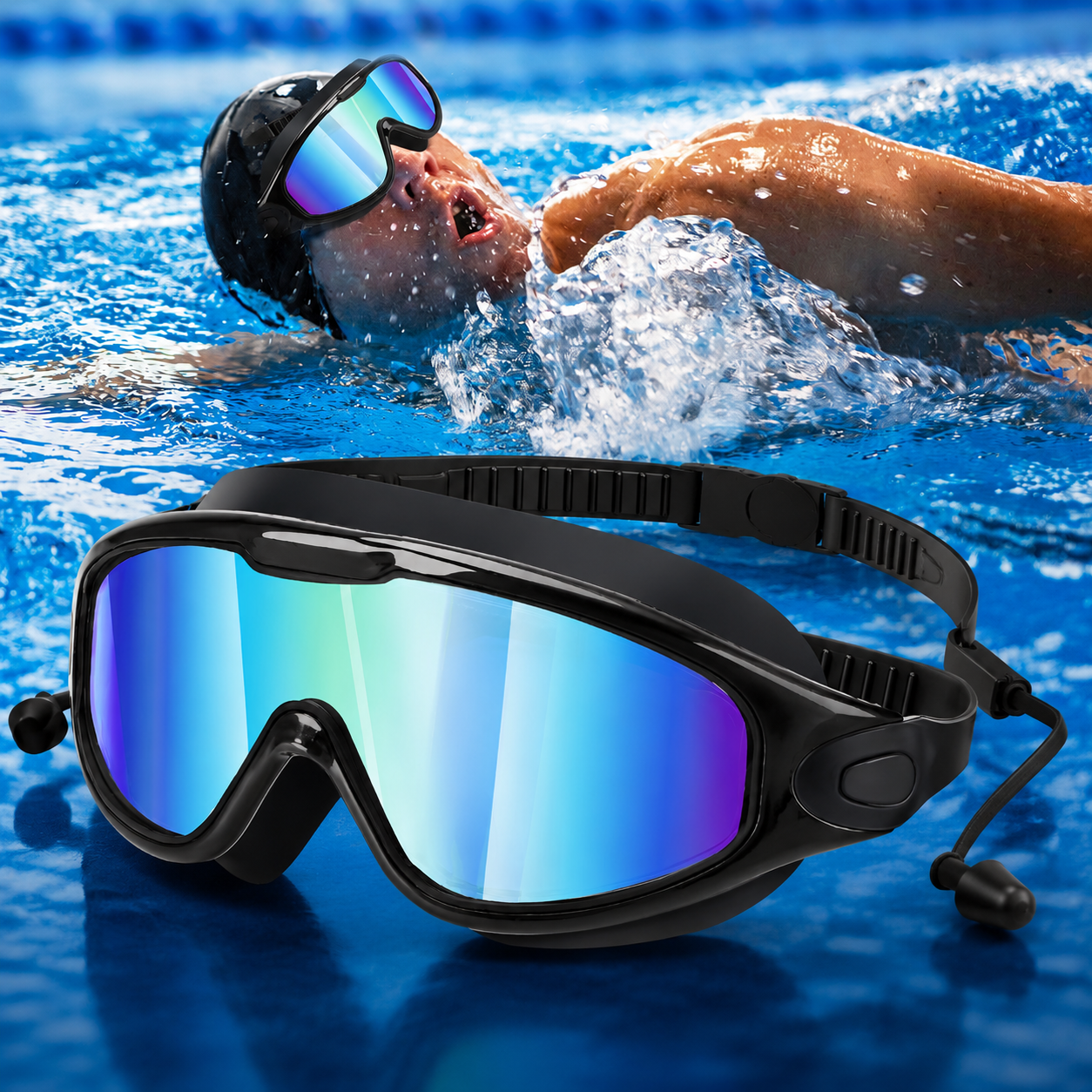 🥽Azokro®Adult swimming goggles (suitable for both men and women), No Leaking 180° Swim Glasses, Easy to Wear, Wide View, Anti-Fog, UV Protection, Comfortable Fit, Suitable for Men Women Outdoor fun