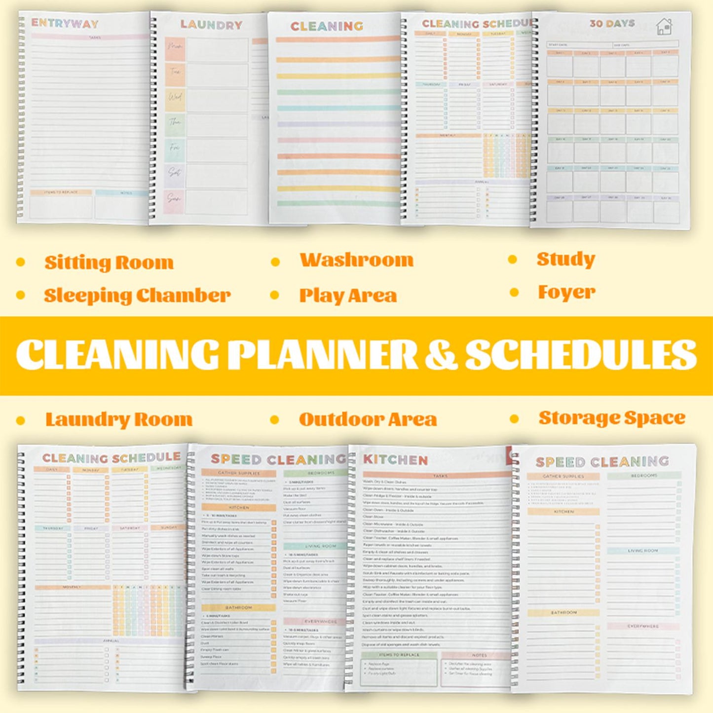 ✅Azokro® 【ADHD Cleaning Planner】 A4 Size Daily Schedule & focus Checklist Notebook for Home Office & Dorm Use Durable Cover Smooth Pages Office Stationery Essential - Plannerbook