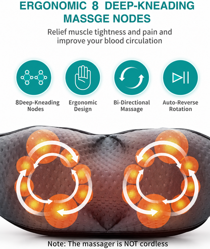 💆🏼Azokro®Neck massager - Pressure-type massage device - Portable massage equipment with heating function - Electric massage pillow for relieving neck and back pain - Gray product suitable for both women and men