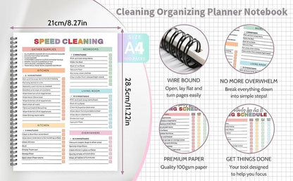 ✅Azokro® 【ADHD Cleaning Planner】 A4 Size Daily Schedule & focus Checklist Notebook for Home Office & Dorm Use Durable Cover Smooth Pages Office Stationery Essential - Plannerbook
