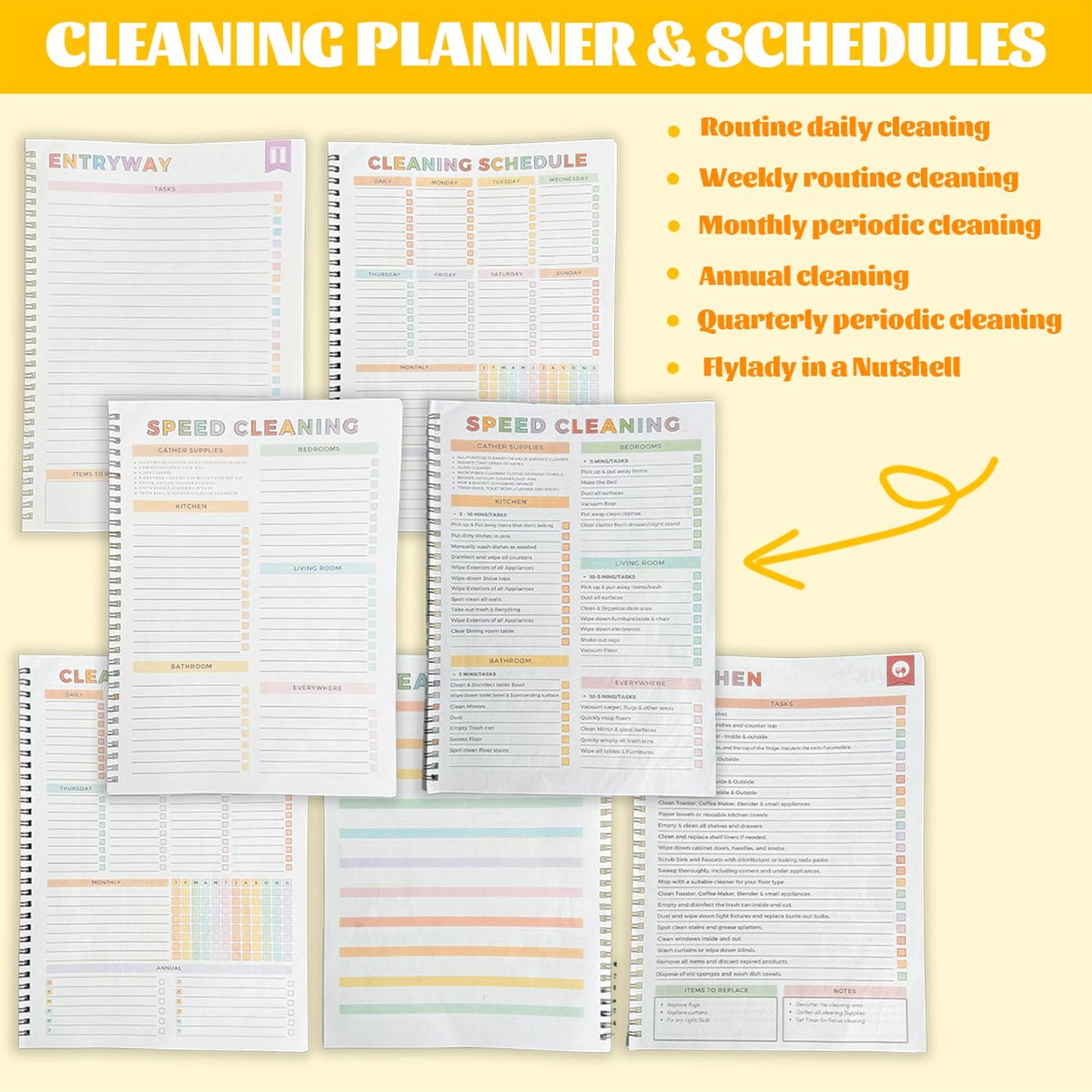 ✅Azokro® 【ADHD Cleaning Planner】 A4 Size Daily Schedule & focus Checklist Notebook for Home Office & Dorm Use Durable Cover Smooth Pages Office Stationery Essential - Plannerbook