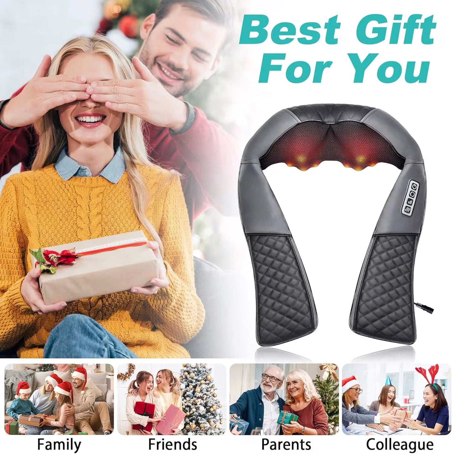 💆🏼Azokro®Neck massager - Pressure-type massage device - Portable massage equipment with heating function - Electric massage pillow for relieving neck and back pain - Gray product suitable for both women and men