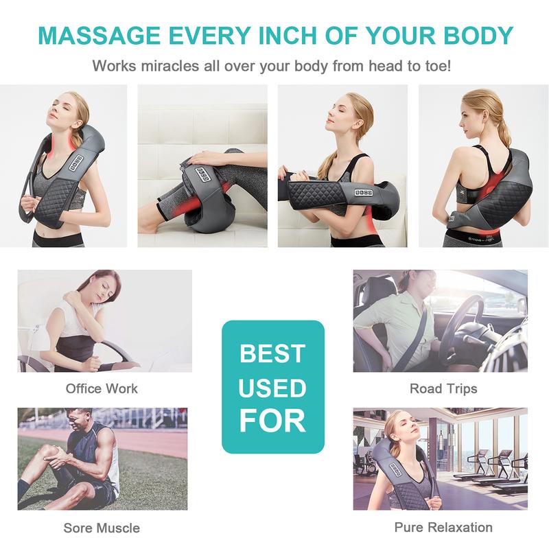💆🏼Azokro®Neck massager - Pressure-type massage device - Portable massage equipment with heating function - Electric massage pillow for relieving neck and back pain - Gray product suitable for both women and men