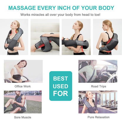 💆🏼Azokro®Neck massager - Pressure-type massage device - Portable massage equipment with heating function - Electric massage pillow for relieving neck and back pain - Gray product suitable for both women and men